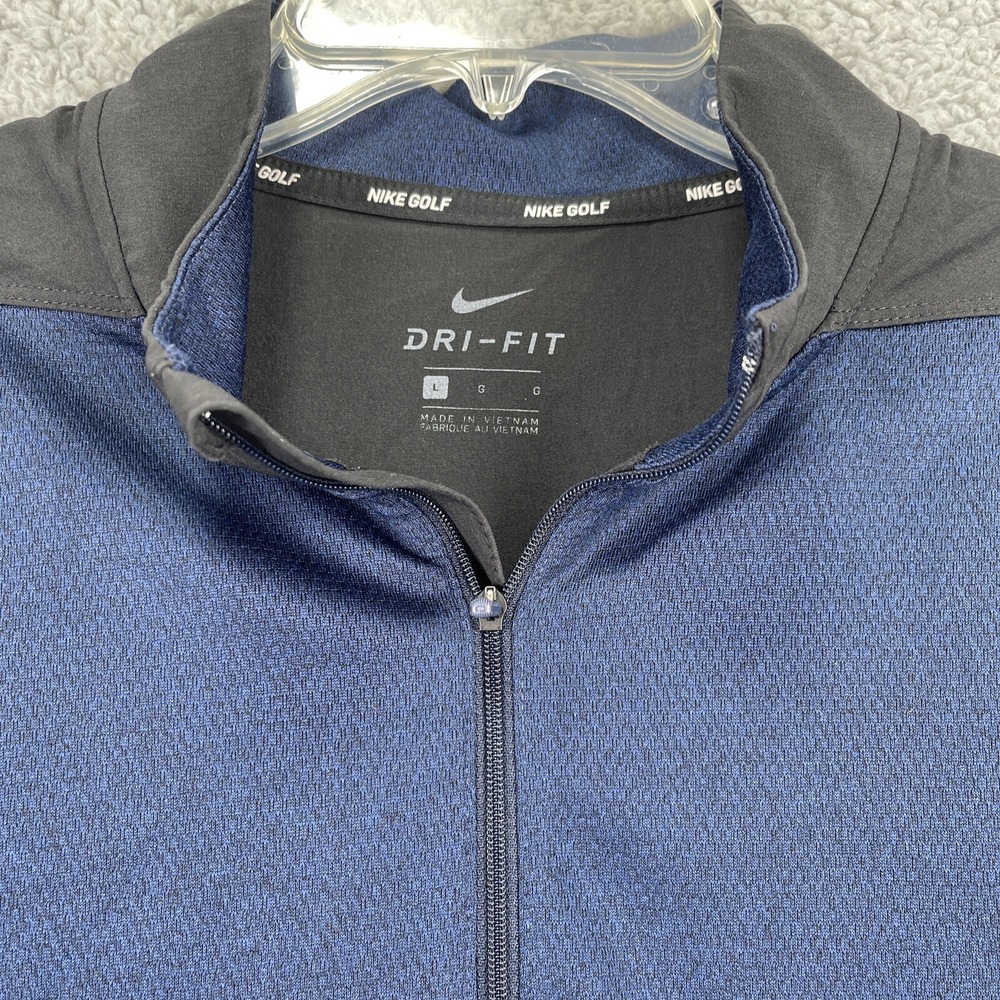 Nike Golf 1/4 Zip Mens LARGE Blue Black Performance Pullover Sweater Dri-Fit